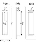 Technical drawing of Flush Pull Handle Set 6 Inch Rectangular Oil Rubbed Bronze Edge Free Chamfered Edges Smooth Soft Touch Finish Deep Finger Grip The Go To Pick For Sliding Pocket Barn Doors Or Cabinets 2 Pack showing dimensions from front, side, and back.
