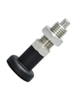 Badass Stainless Steel Self Locking Knob Plunger With Rad Spring Return Design Straight Up Durable Fine Thread Screw M12 size close-up image.