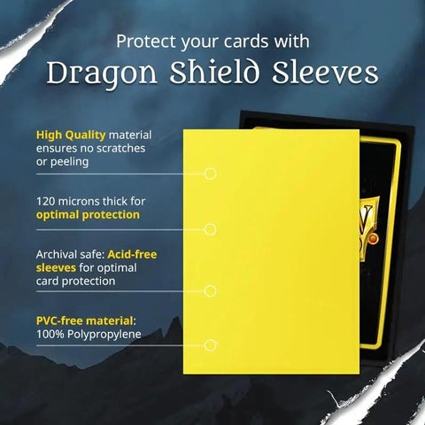 Top Shelf Matte Card Sleeves 100 Pack Standard Size showcasing yellow protective card sleeve details and archival safe features.