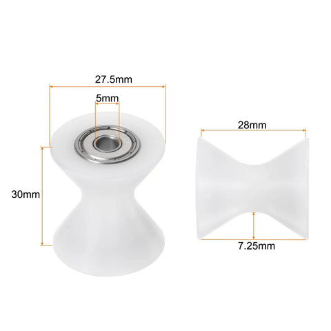 Top Notch 2Pcs U Type Nylon Coated Pulley Roller Bearings Fit 5Mm Shafts, white guide wheels dimensions shown.