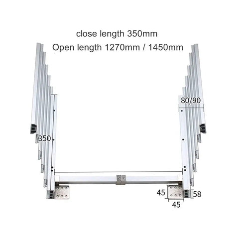 Space Saving Folding Dining Table Slide Track With Concealed Hinge And Aluminum Alloy Telescopic Rails No Mess Setup dimensions shown