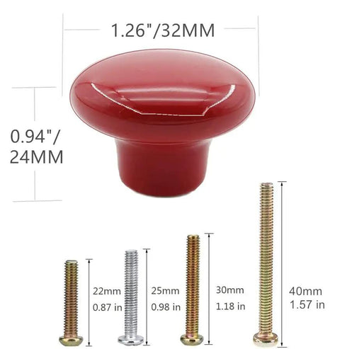 Dang Nice Vintage Round Ceramic Cabinet Knobs Rock Solid Kitchen And Bathroom Drawer Pulls Smooth Grip Red Hardware 1.26x0.94 inch with four screws