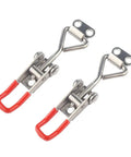 Two Piece Toggle Latch Clamp 4001 Adjustable 304 Stainless Steel Quick Release Hasp Latch with red handle visible in top view