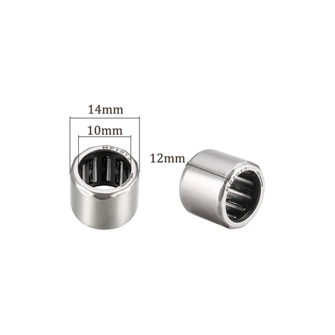 Set Of Five Hf1012 Needle Roller Bearings At 10X14X12Mm showing chrome steel rollers for one way clutch use.