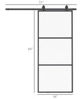 Super Slick Frosted Privacy Glass Barn Door Hardware Kit With Heavy Duty Track And Silent Rolling Wheels For Easy 36 By 84 Inch Sliding Install Plus Smooth Gliding Action Room Divider Setup front view with dimensions 36 by 84 inches.