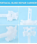 12 Piece Vertical Blind Repair Kit With Carrier Stem And Strap Universal Replacement Parts Rock Solid Pom Build close-up of white carriers.