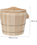 Premium Handcrafted Wood Steamed Rice Bucket With Lid, Round Beige Cask Storage Bin, 8.26 in diameter, for grains on kitchen counter.