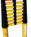 Top Shelf Fiberglass Telescoping Extension Ladder With A Secure Built In Hook And Fully Adjustable Sections, compact and sturdy.