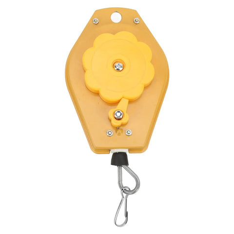 Two Pack Heavy Duty Retractable Spring Tool Balancer with Adjustable Tension, Supports 3 to 5 Kg Tools, Easy Hanging Tool Holder for Assembly Lines, Workshops, and Garage, Keeps Tools Off Benchtops and Ready at Hand for Quick Access., yellow retractable spring balancer with hook