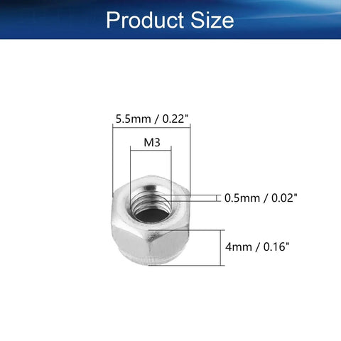 Premium M3 X 0.5mm Hex Lock Nuts Built Like A Tank With Nylon Insert For Rock Solid Self Clinching Grip dimensions labeled.
