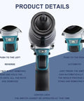 Cordless Electric Rivet Nut Gun Set With Brushless Motor, Two Speed Settings, And Built In Led Light showing detailed operation buttons.