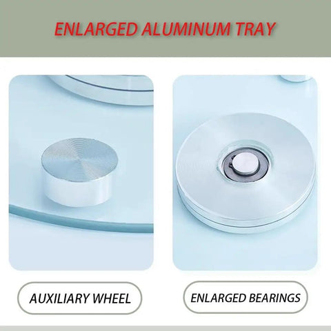 Close-up of the auxiliary wheel and enlarged bearings of the Glass Lazy Susan Turntable For Kitchen And Dining Table.