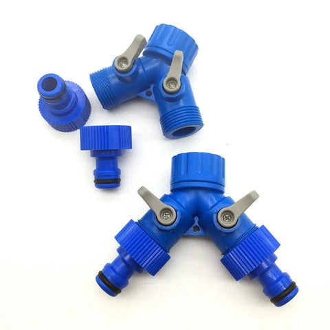 Close-up of 30 Pack 2 Way Water Valve Garden Hose Connector For G Three Quarter Inch Pipe Plastic Fittings Go-To Quick Connectors