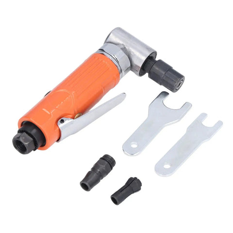 Professional Heavy Duty 3/8 Inch Right Angle Air Die Grinder Packing Serious 20000 RPM with accessories for grinding and polishing.