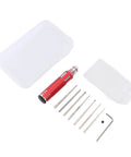 Straight Up Reliable Tungsten Steel Model Scriber With Seven Ultra Fine Blades For Slick Line Cutting Scale Kits Bonsai Trimming And Hella Detailed Hobby Crafts with red aluminum body and seven blades.
