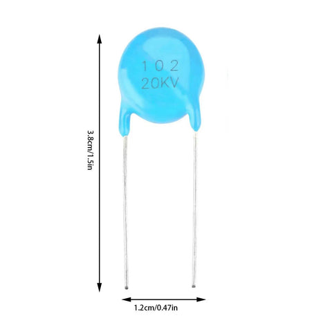 Heavy Duty High Voltage Ceramic Capacitor Value Pack Badass Electronics Project Material Tough As Nails Build For Wild Circuit Repairs Featuring Solid 20kV Power And Reliable Nanofarad Specs Just Works, blue capacitor with leads.