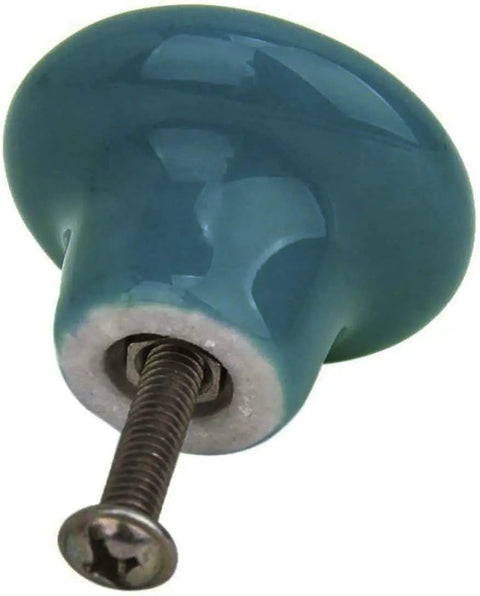 Kick Your Cabinet Game with These Slick Blue Ceramic Knobs, 32mm Round Drawer Pulls, showing a smooth blue ceramic knob with screw.