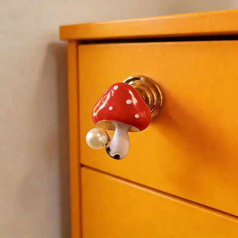 Killer Mushroom Cabinet Knobs Solid Zinc Alloy Furniture Pulls For Bedroom Dresser And Kitchen Drawer Hand Painted Decorative Handle Set Of Four with pearl accent.