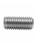 Stainless steel hex socket grub screw, side view with fine threads.