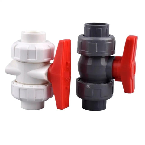 15 Pack White Hose Connector Set With Double Union Ball Valve For Garden Watering And Irrigation Systems Easy Snap On Quick Connect Fittings No Drip Leak Proof Inner Dia 63mm white and black PVC ball valves with red handles