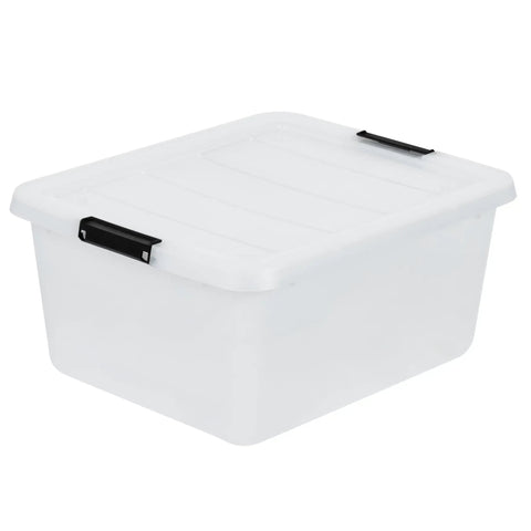 Clear 18 Qt Storage Organizer With Removable Dividers And Lid, Stackable Plastic Box For Crafts, Tools, Office And Pantry Gear