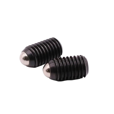 Top Shelf Stainless Steel Spring Ball Plungers Loaded With Hex Drive Snappy Locking Action M8 X 30mm Precision Set Screws, black with polished tip.