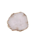 White Geode Cabinet Knobs 4 Pack Gold Plated Gemstone Drawer Pulls Crystal Cupboard Handles Kitchen Decorative Hardware Set For Vanity Furniture Kitchen close-up of natural white geode slice with gold plating.