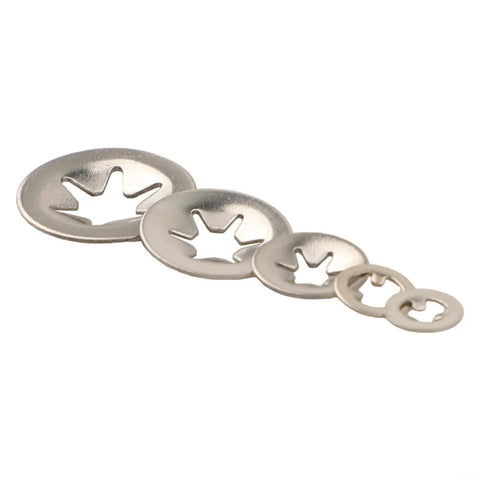 Internal Tooth Lock Washer Kit 200 Piece Set In 304 Stainless Steel, Heavy Duty Rust Resistant Washers, Five Size Assortment For Marine Auto And Outdoor Projects, Built Tough For Leak Proof Secure Connections. Set of 304 stainless steel internal tooth lock washers