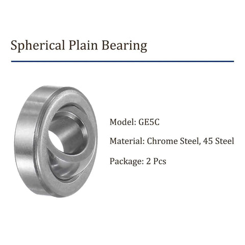 Heavy Duty GE5C Radial Spherical Plain Bearing Two Pack Chrome Steel Alloy for Industrial Machinery close-up view.