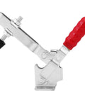 Vertical Toggle Clamp 500 Lbs Holding Power With Arrow Storage Case, Galvanized Hand Tool For Woodworking Jigs Fixtures Welding Drill Press And Crosscut Sled Setups, silver vertical clamp with red handle