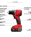 Badass Half Inch Brushless Compact Drill Driver Kit With An All Metal Gear Housing And Slick Chuck Handle Built Different For Heavy Duty Job Site Grunt Work side view highlighting features and specs.