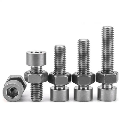 Two Piece Dead Solid TA2 Grade Titanium Cup Socket Head Cap Screw And Nut Combination For Custom Car Builds M12X120mm fasteners display