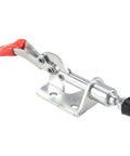 Four Pack 45Kg Toggle Clamp Set With Quick Release Pull Action, vertical GH-301AM style clamp with red handle, side view