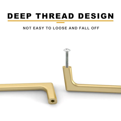Heavy Duty Gold Cabinet Pulls Six Pack 11.3 Inch Boss Grade Kitchen Drawer Handles showing deep thread design for secure mounting.