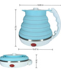 Ultra Thin Collapsible Travel Electric Kettle With Auto Shut Off And Keep Warm 110V, 555ml Food Grade Silicone, Blue, folded and unfolded view