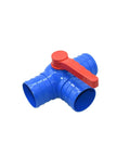 Beefy All Purpose Water Hose Connector Tee Splitter with Straight Shut Off Ball Valve, blue and red, for 50-100mm pipe sizes