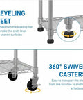 Rock Solid Six Tier Wire Shelving Rack With Wheels features leveling feet and 360° swivel casters for easy mobility and stability.