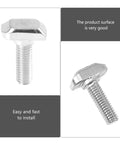 50 Piece M8x25 T Slot Hammer Head Bolt And Tee Nut Kit For Aluminum Extrusion Frames Build With Hella Sturdy Carbon Steel Construction And No Sweat Installation For 3D Print Shop Builds - close-up of a shiny silver bolt.