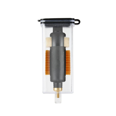 Quick Action Cleaning Brush For Rifles Heavy Duty Field Ready Gunsmithing Care Tool showing bristles and clear storage case.