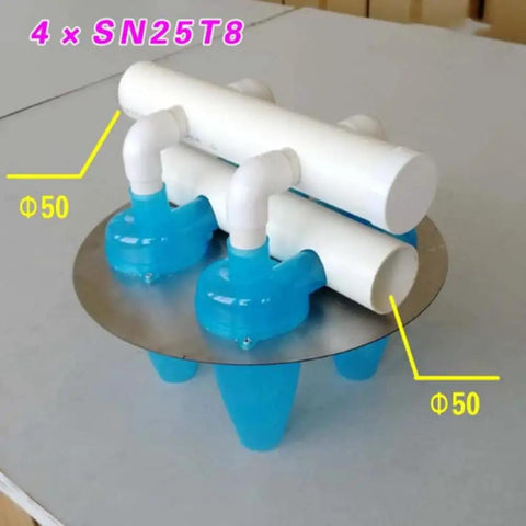 Cyclone Dust Collector For Vacuum Cleaners, Mini Yet Mighty Debris Separator in blue, viewed from the top with pipe connections