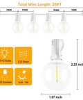 Diagram of 25Ft LED String Lights With 27 Shatterproof Clear Globe Bulbs Dimmable And Energy Efficient for indoor and outdoor use.