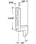 Diagram of Diecast Screen Door Latch Strike 2 Pack for Sliding Screens, 5/16 wide, 1/2 projection, adjustable dimensions.