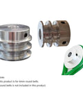 Pro Class Aluminum Double Groove Pulley Featuring 30mm Outside Diameter And 16mm Fixed Bore Built For Drilling Machines Compatible With 6mm Pu Round Belts Hella Durable And No Drama Setup with detailed grooves.