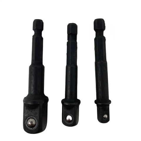 Impact Driver Socket Adapters 3 Piece Set With 1/4 Hex Shank To 1/4 Drive 1/4 Hex Shank To 3/8 Drive And 1/4 Hex Shank To 1/2 Drive