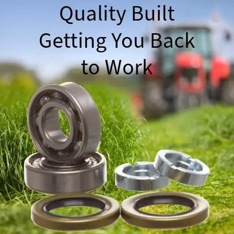 Top Shelf Mower Deck Bearing Replacement Kit With Heavy Duty Spindles For Fast Shed Fixes And Smooth Riding Tractors On Forty Or Fifty Four Inch Decks No Hassle Ever - close-up of mower bearings on grass.