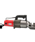 Beefy Professional Portable Rebar Cutter Rc 28 Shears side view with red body and gray cutting head for steel bars 4 to 28 mm.