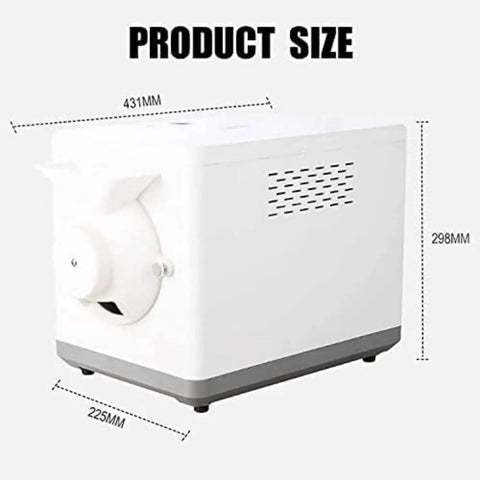 Product size dimensions of the 1600 Watt Automatic Coffee Bean Roaster With Smart Auto Flip And Precise Heat Regulation.