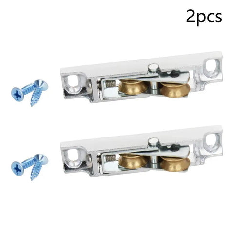 Heavy Duty Stainless Steel Double Wheel Slide Door Track Rollers Built Tough For Smooth As Butter Gliding Action Top Notch Silver Finish Easy Install For Windows And Cabinets Set Of Two with screws.