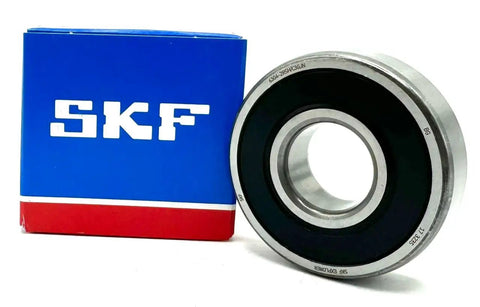 Heavy Duty Deep Groove Ball Bearing With Double Rubber Seals Built Tough For Smokin Hot Environments Rock Solid Single Row Engineering Parts 6304 Size 20 Millimeter By 52 Millimeter By 15 Millimeter Precision Ground Inner Raceways next to SKF box.