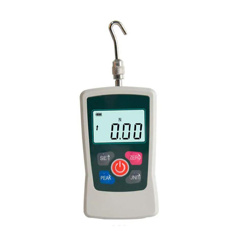 Heavy Duty Digital Force Gauge And Push Pull Dynamometer Featuring Auto Backlight And Peak Hold Mode For Zero Sweat Lab Or Workshop Testing Up To 300 Newtons display with hook.